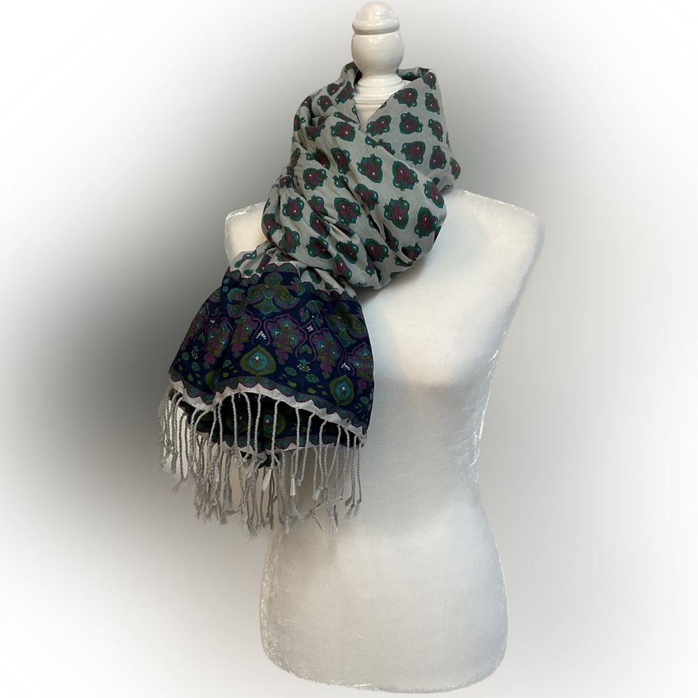 Old Navy Paisley Fashion Scarf teal navy pink green cotton fringe